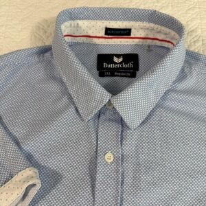 Buttercloth Men Short Sleeve Buttoned Shirt 3XL Regular Fit Light Blue Micro Dot